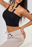 Asymmetric Strap Ribbed Crop Top