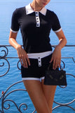 Button-Front Polo Short Set