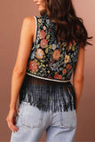 Floral Pattern Fringe Vest