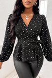 Wrap-Style Heart Print Blouse
