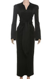 Belted Long Sleeve Midi Dress