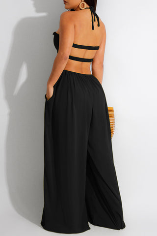 Halter Cutout Wide-Leg Jumpsuit