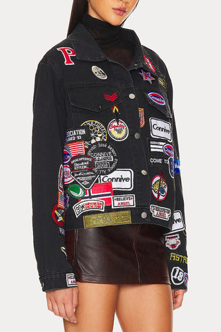 Patchwork Denim Jacket with Patterns
