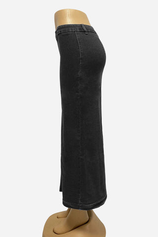 Button-Front Denim Maxi Skirt
