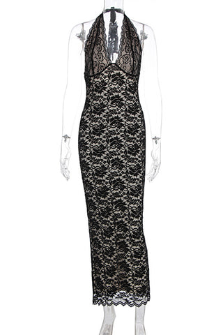 Elegant Halter Lace Evening Dress