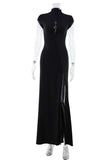 High-Neck Evening Gown with Side Slit