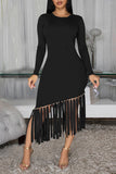 Fringe Hem Casual Dress with Long Sleeves