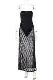 Strapless Lace Overlay Evening Dress