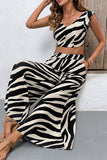 Zebra Print Skirt Set with Ruffled Crop Top