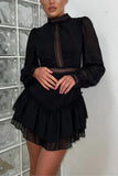 Elegant Lace Trim Ruffled Dress
