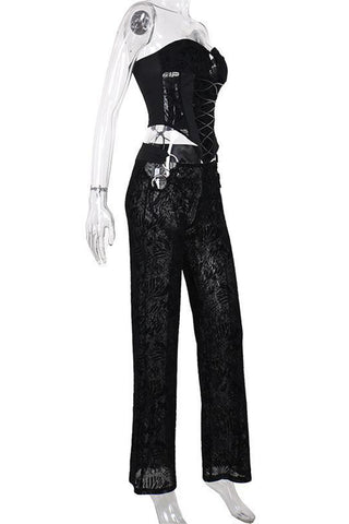 Lace-Up Corset and Sheer Pants Set