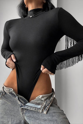 Fringe Detail Long-Sleeve Bodysuit