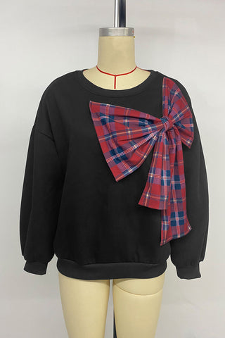 Checkered Bow Accent Sweater