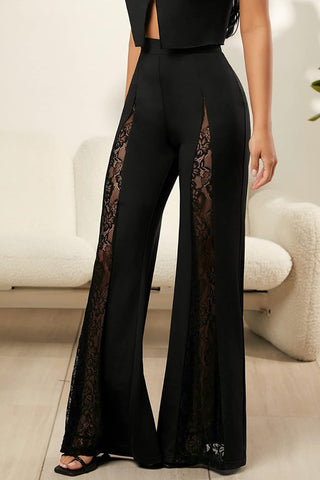 Elegant High-Waist Lace Panel Pants