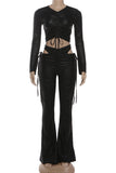 Ruched Crop Top and Flared Pants Set