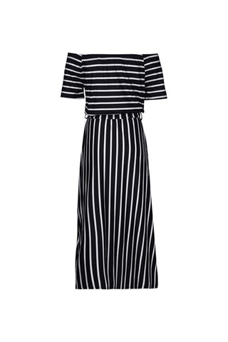 Off-Shoulder Striped Midi Dress