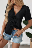 Lace-Up V-Neck Blouse