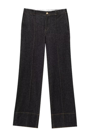 Button-Front Denim Straight Jeans
