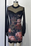 Floral Mesh Overlay Casual Dress