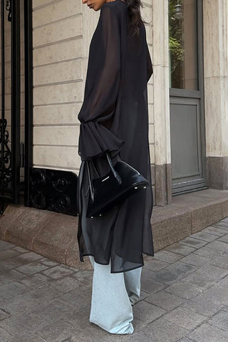 Asymmetric Longline Sheer Blouse