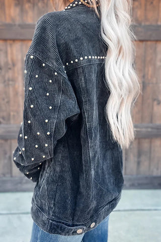 Studded Button-Front Corduroy Jacket