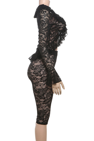 Elegant Lace Cropped Pants Set