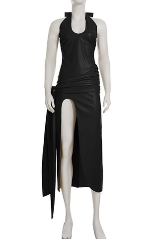 Halter-Neck Draped Casual Dress