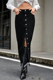Button-Front Denim Midi Skirt