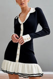 Button-Front Casual Dress with Contrast Trim