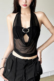Sheer Halter Cami Top with Cutout