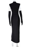 Sleek Long Evening Dress with Gloves