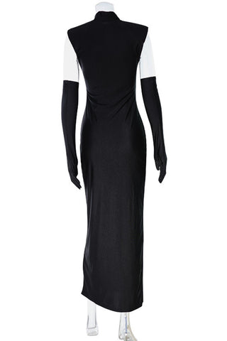 Sleek Long Evening Dress with Gloves