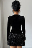 Elegant Sequined Puff Skirt Dress