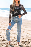 Mesh Long Sleeve Bow Top