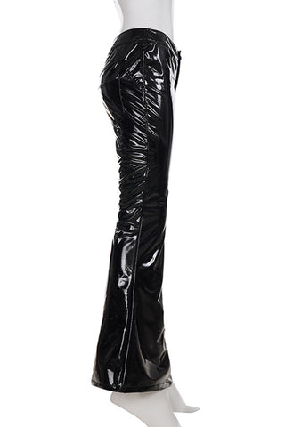 Faux Leather Flared Casual Pants