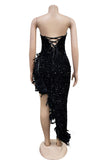 Sequin Feather Trim Dress