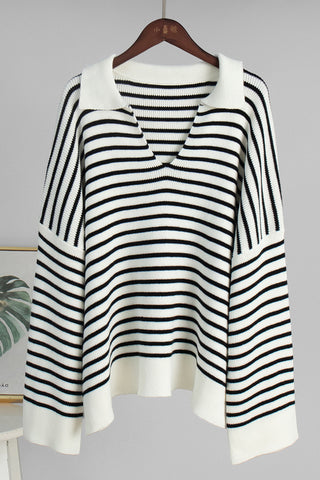 Striped V-Neck Oversized Sweater