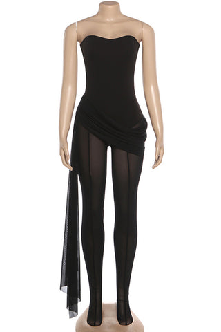 Elegant Strapless Mesh Jumpsuit