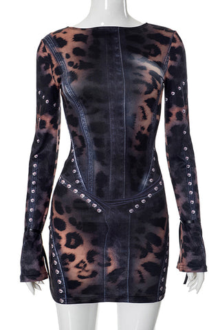 Studded Long Sleeve Mini Dress