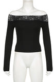 Off-Shoulder Lace Trim T-Shirt