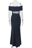 Off-Shoulder Evening Gown with Ruched Detail