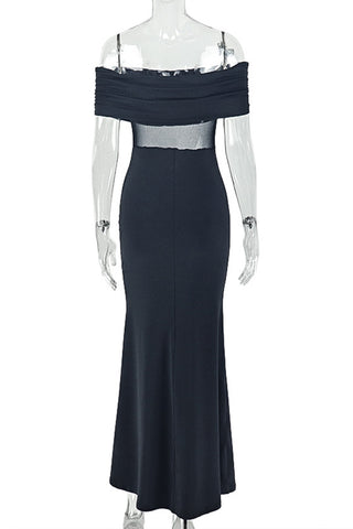 Off-Shoulder Evening Gown with Ruched Detail