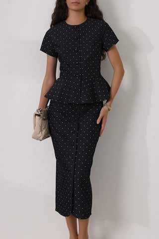 Button-Front Polka Dot Skirt Set