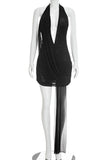 Plunge Neck Draped Evening Dress