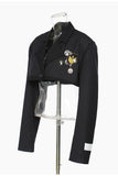Cropped Pinstripe Blazer with Brooch