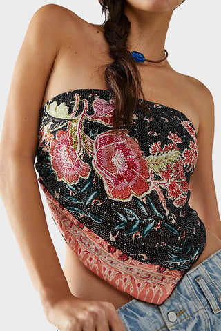 Abstract Print Strapless Tank Top