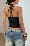 Eyelet Detail Halter Tank Top