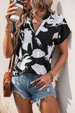 V-Neck Printed Short Sleeve Blouse