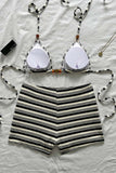 Striped Bikini Set with High-Waist Bottoms