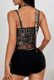 Lace Trim Leopard Tulle Corset Top